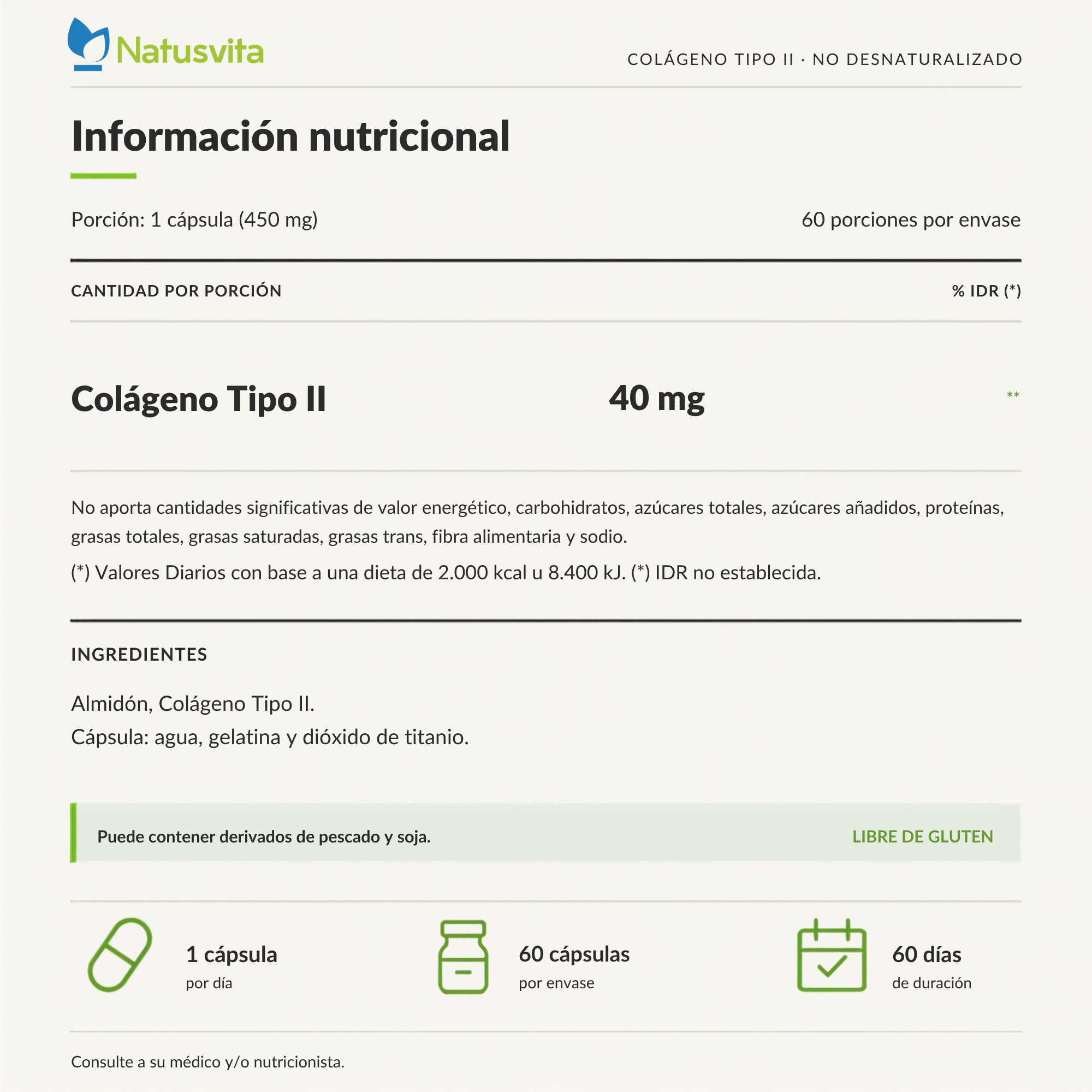 Colágeno Tipo 2 UC II. No Desnaturalizado 40 mg - Cápsulas
