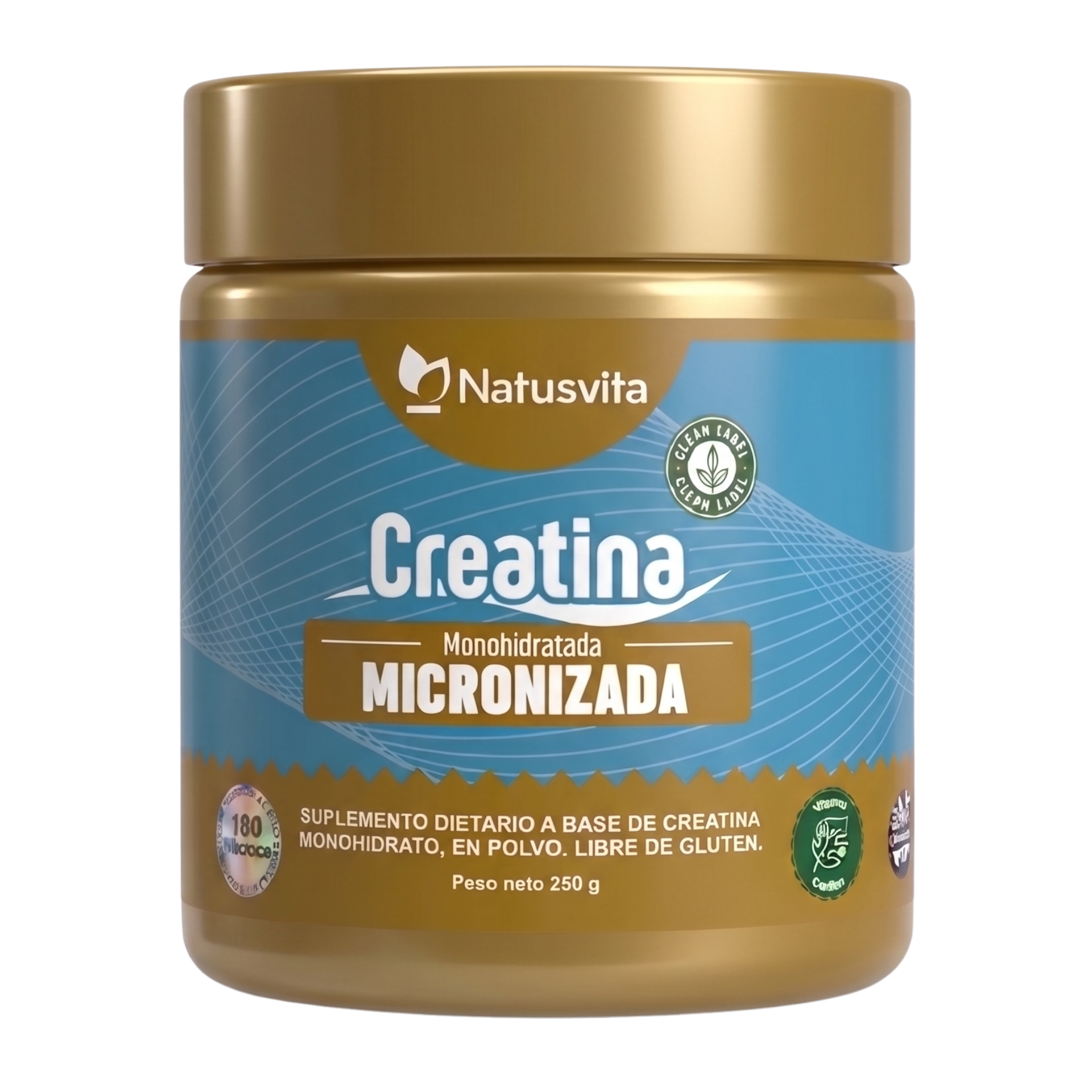 Creatina 100% Pura. Monohidratada y Micronizada 180 micrones. Libre de Metales Pesados.
