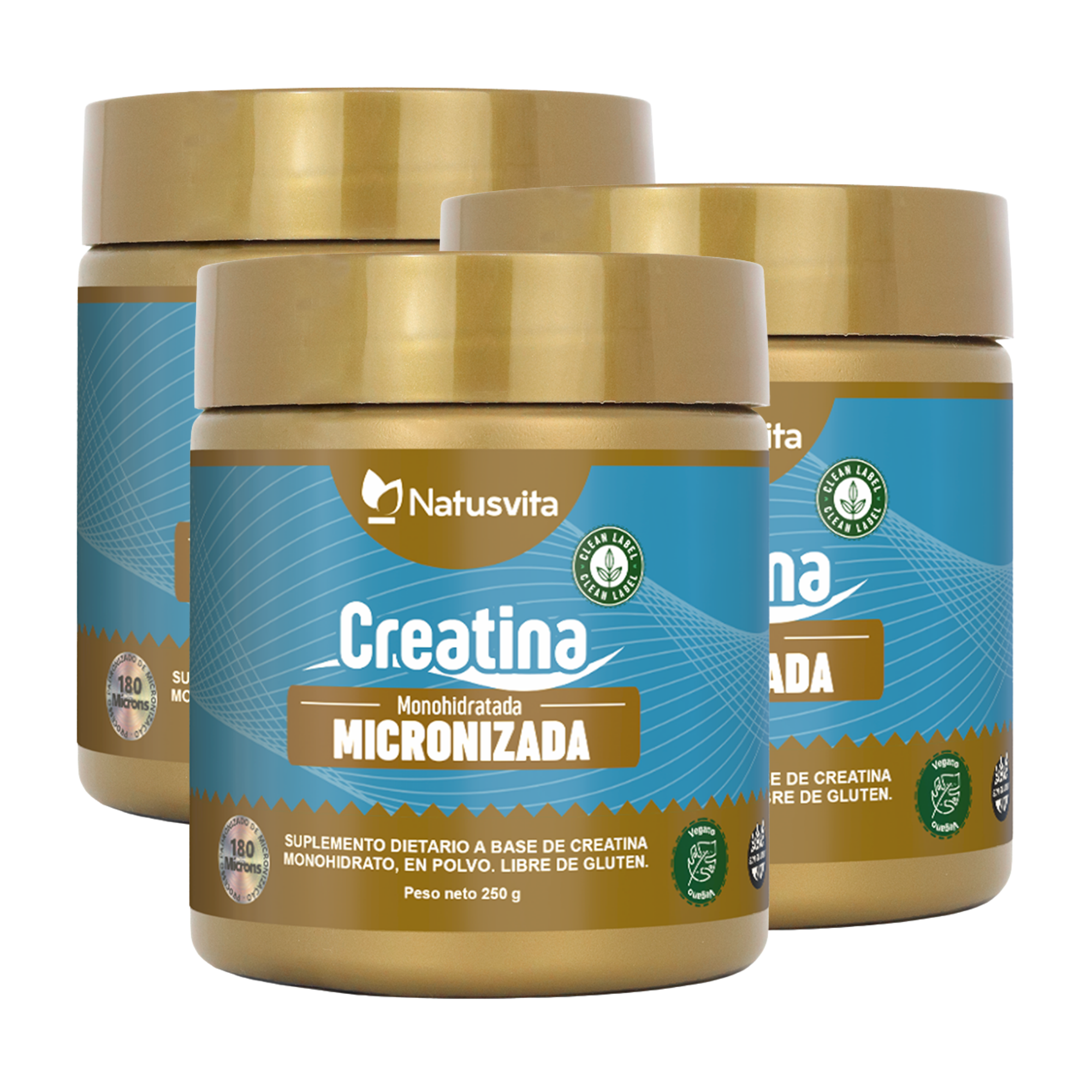 Creatina 100% Pura. Monohidratada y Micronizada 180 micrones. Libre de Metales Pesados.
